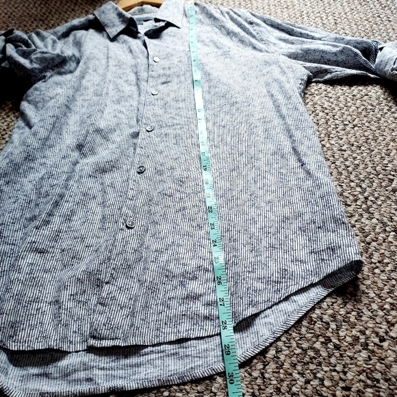 John Varvatos Linen Blend Striped Roll Up Long Sleeve Shirt, M - Picture 7 of 7